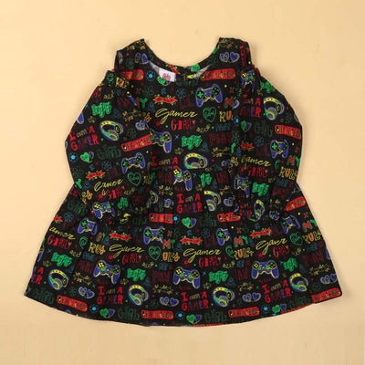 Casual Printed Top For Girls - Black