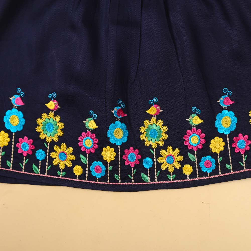 Embroidered Top For Girls - Navy