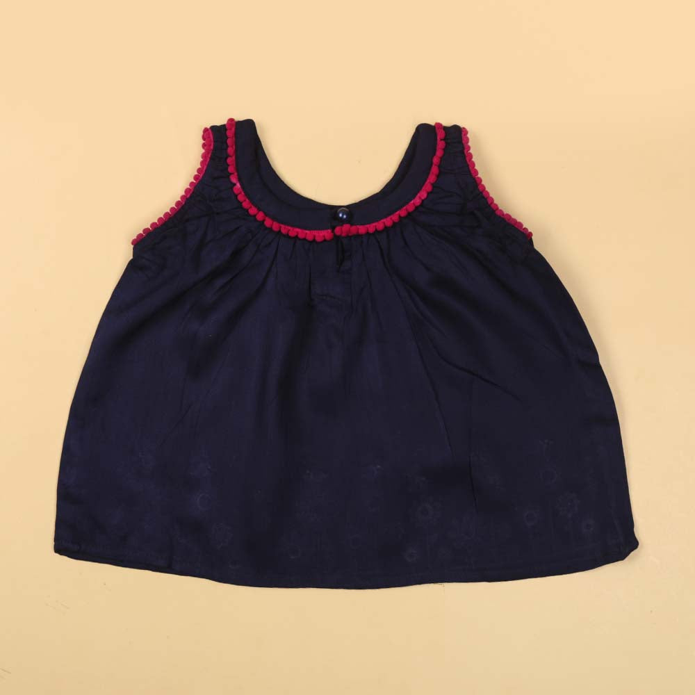 Embroidered Top For Girls - Navy