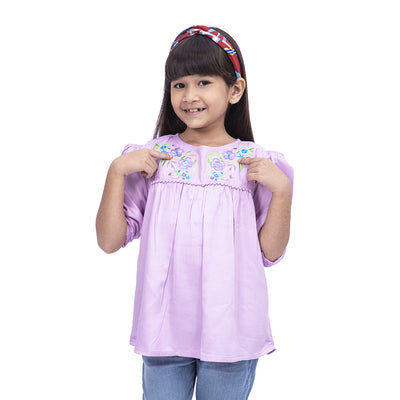 Embroided Heaven Top For Girls - Lilac