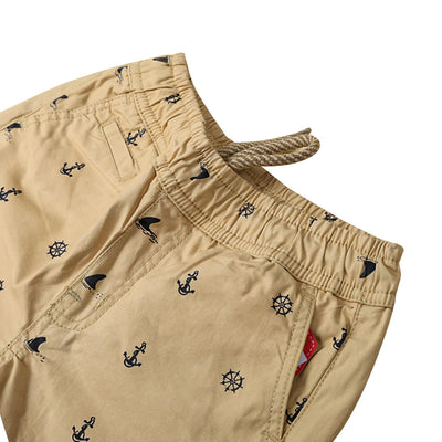 Infants Boys Short Cotton Nautical Print-BEIGE