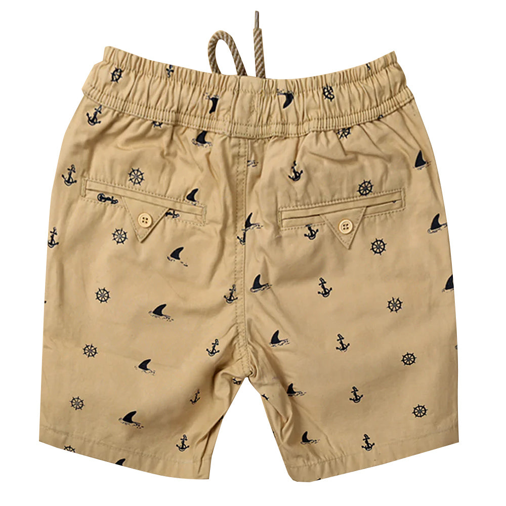 Infants Boys Short Cotton Nautical Print-BEIGE