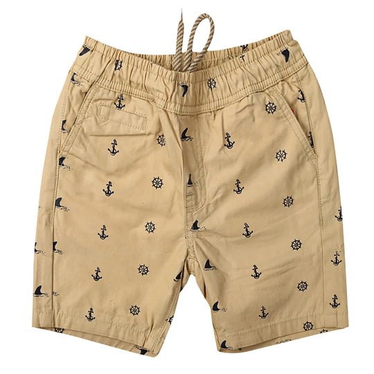 Infants Boys Short Cotton Nautical Print-BEIGE