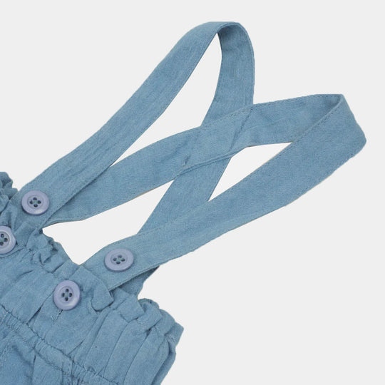 Girls Short Denim Dungaree - Ice Blue