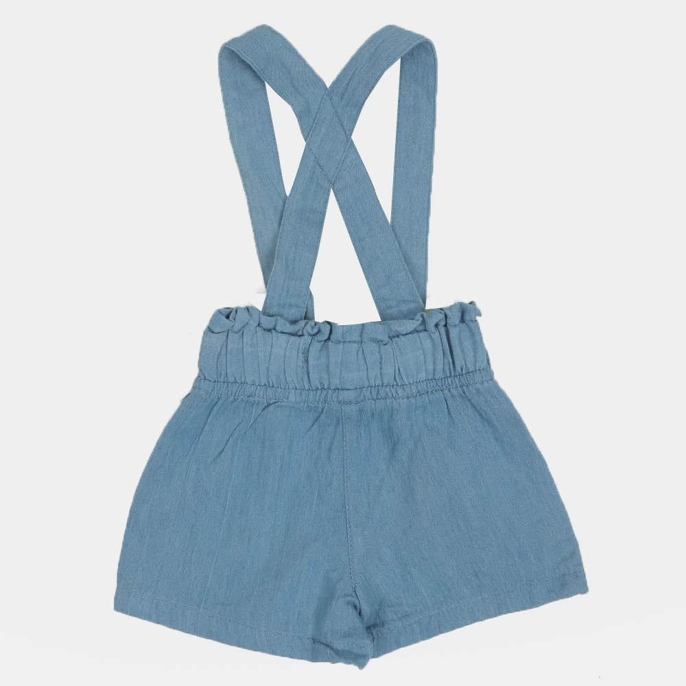 Girls Short Denim Dungaree - Ice Blue