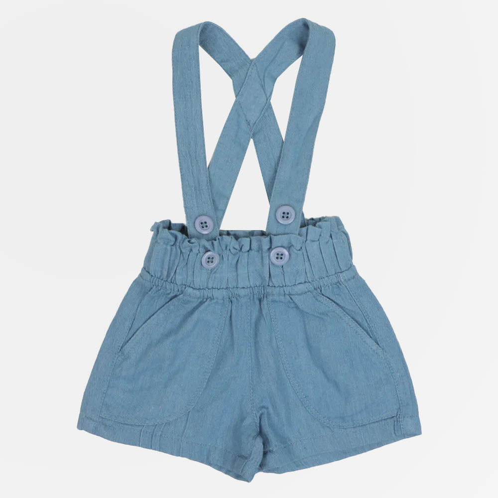 Girls Short Denim Dungaree - Ice Blue