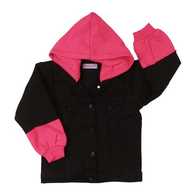 Girls Denim hooded Jacket - Black