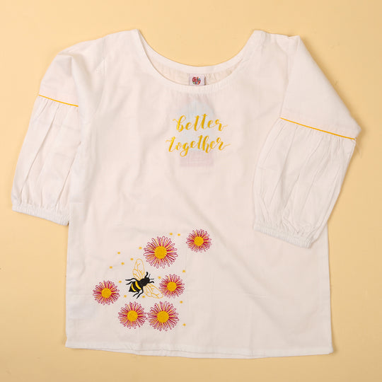 Embroidered Top For Girls - White