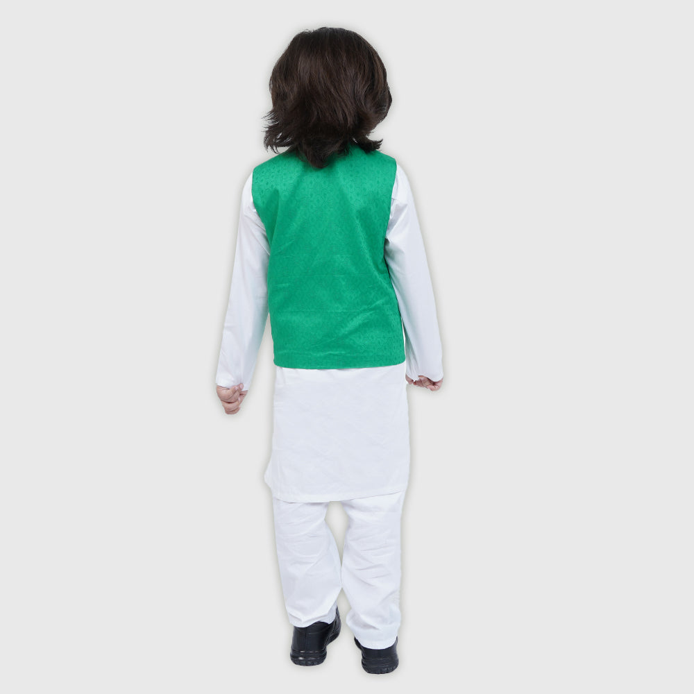 Boys Independence 3 Pcs Suit Azadi - White