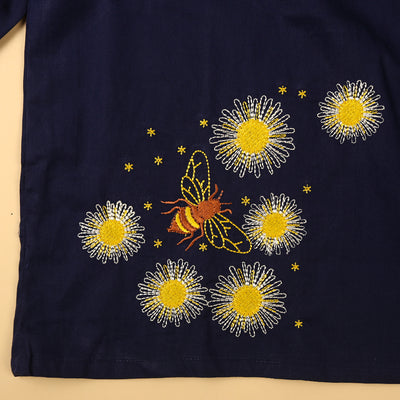 Embroidered Top For Girls - Navy
