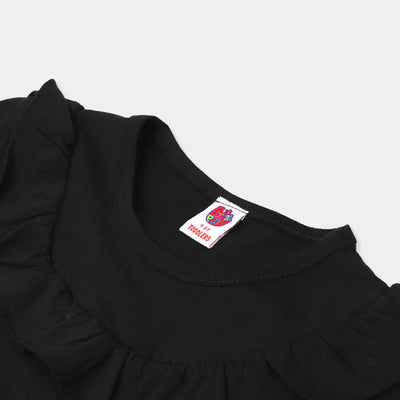 Girls T-Shirt Hem EMB - BLACK