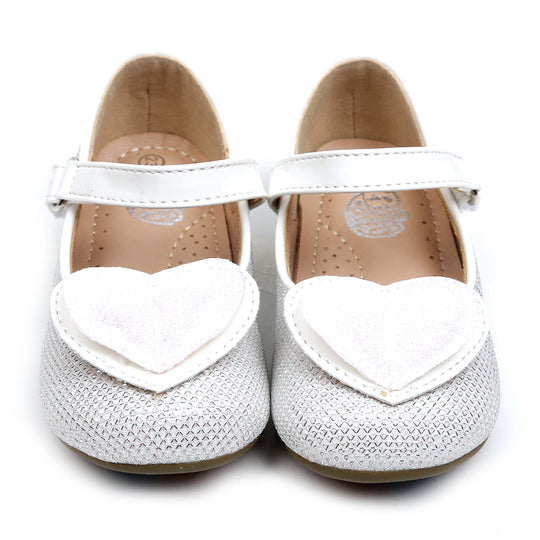 Glitter Heart Pumps For Girls - White