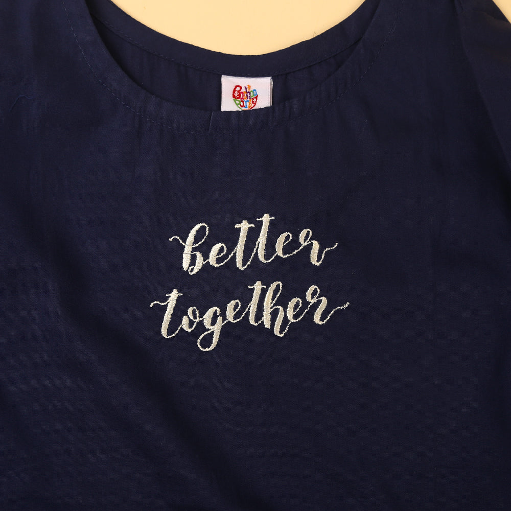 Embroidered Top For Girls - Navy