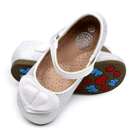 Glitter Heart Pumps For Girls - White