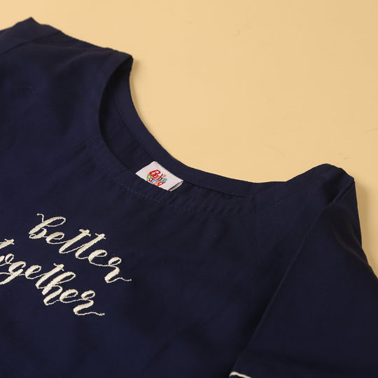 Embroidered Top For Girls - Navy