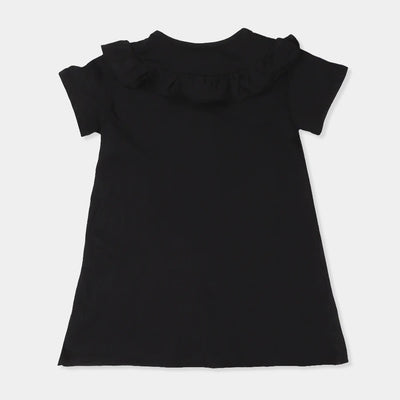 Girls T-Shirt Hem EMB - BLACK