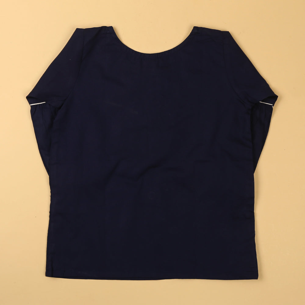 Embroidered Top For Girls - Navy