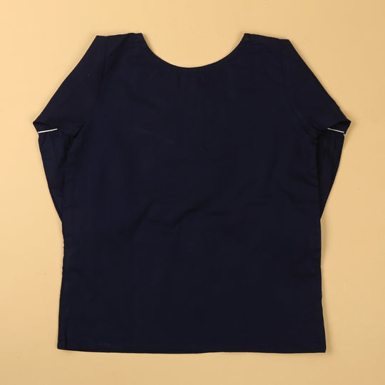 Embroidered Top For Girls - Navy