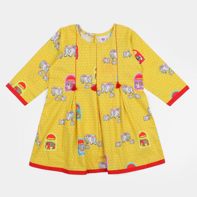 Girls Digital Printed Kurti Elephant Family - Yellow