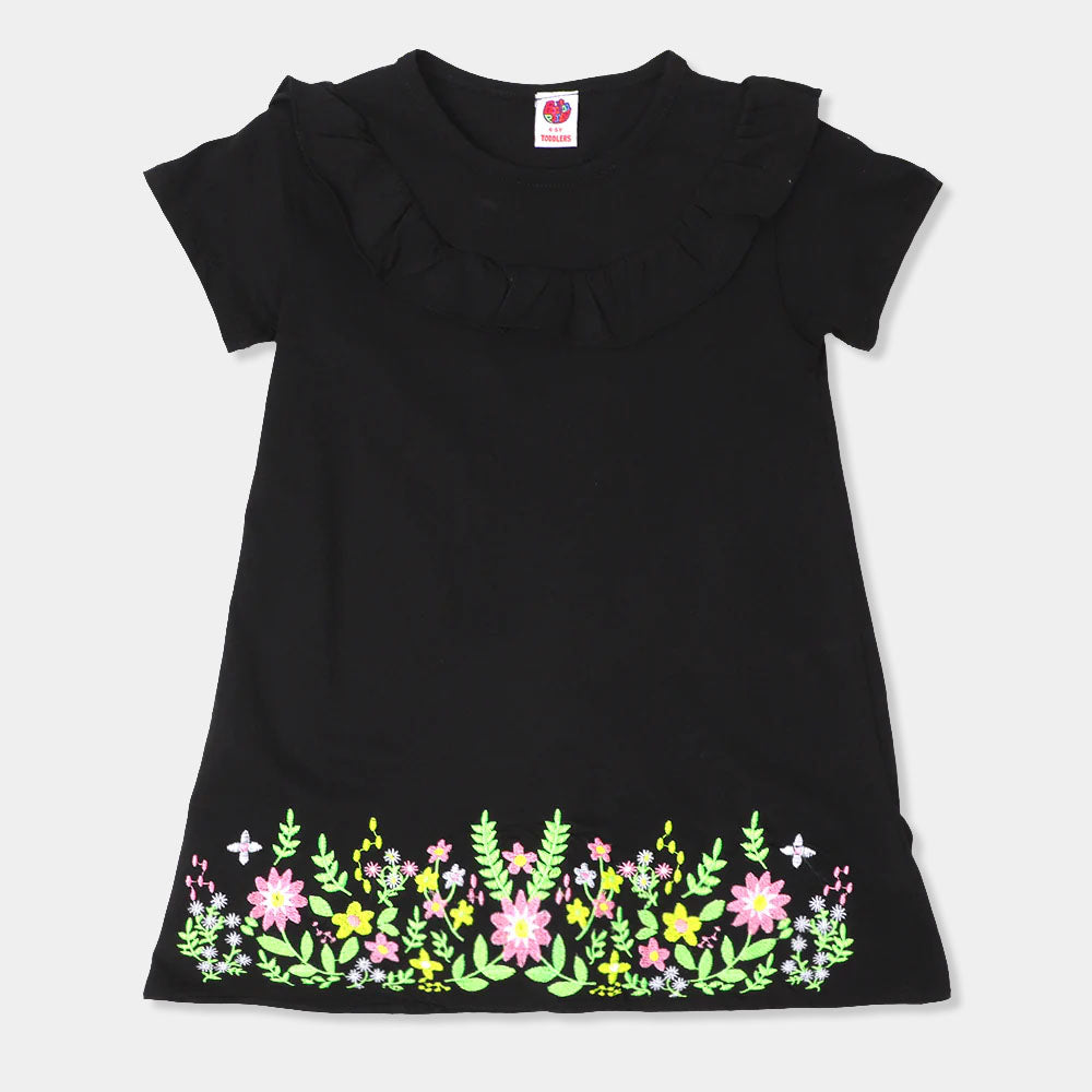 Girls T-Shirt Hem EMB - BLACK