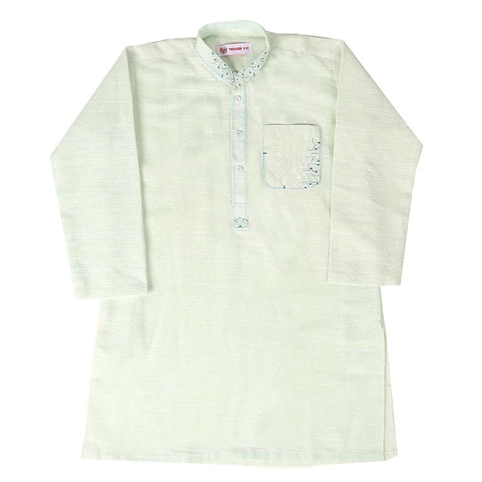 Boys Embroidered Kurta Elegant Pocket - Mint