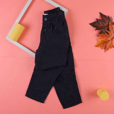 Cotton Pant For Girls - Navy Blue