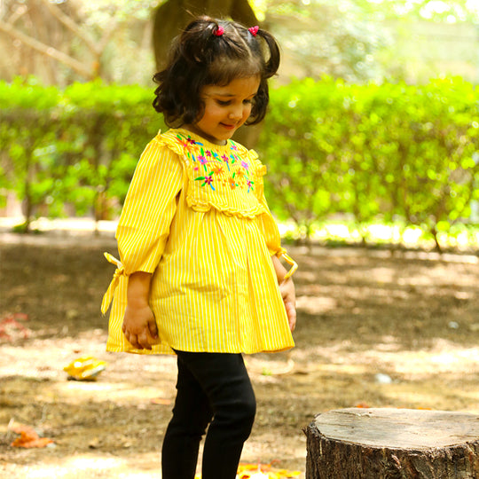 Embroidered Top For Girls - Yellow