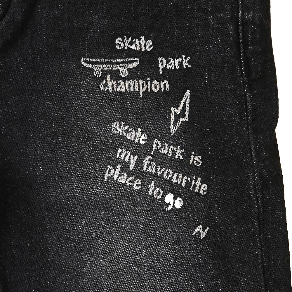 Skate Print Denim Pant For Boys - Black