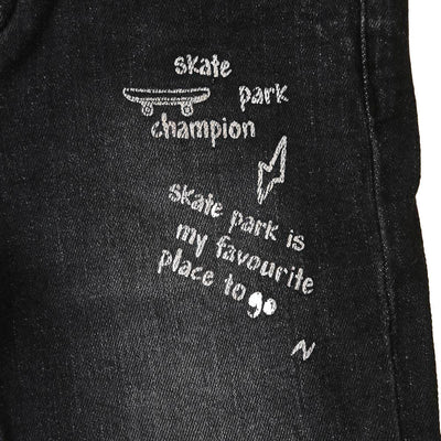 Skate Print Denim Pant For Boys - Black