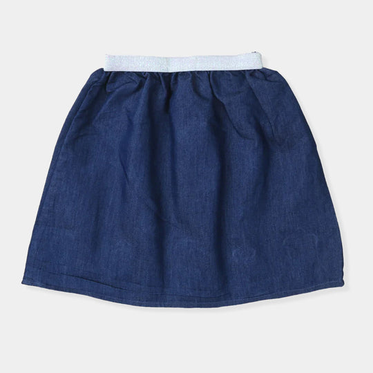 Infant Bee Emb Denim Skirt For Girls - Mid Blue