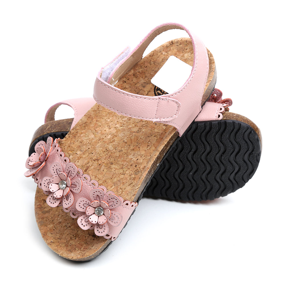 Flowers Strap Sandals For Girls - Pink