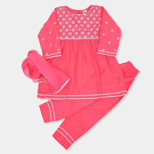 Girls 3 Pcs Fancy Suit - Pink