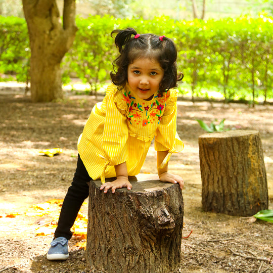 Embroidered Top For Girls - Yellow