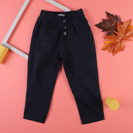 Cotton Pant For Girls - Navy Blue