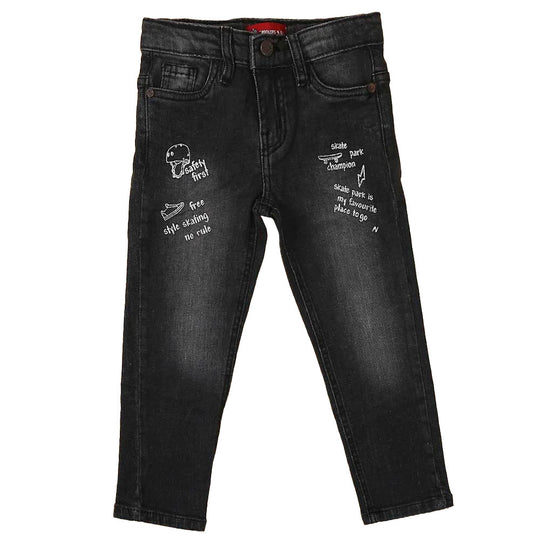 Skate Print Denim Pant For Boys - Black