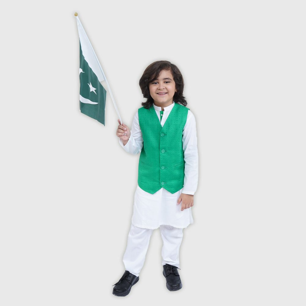 Boys Independence 3 Pcs Suit Azadi - White