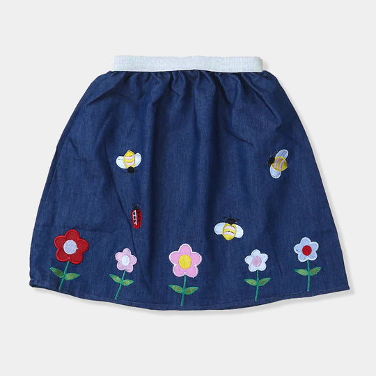 Infant Bee Emb Denim Skirt For Girls - Mid Blue