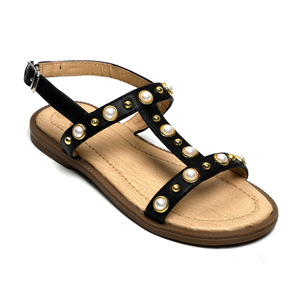 Fancy Pearl Sandals For Girls - Black (RF-3)