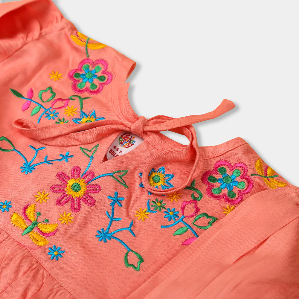 Embroidered Brighter Top For Girls - Peach