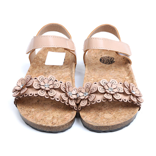 Flowers Strap Sandals For Girls - Beige