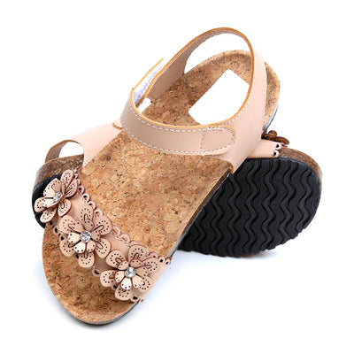 Flowers Strap Sandals For Girls - Beige