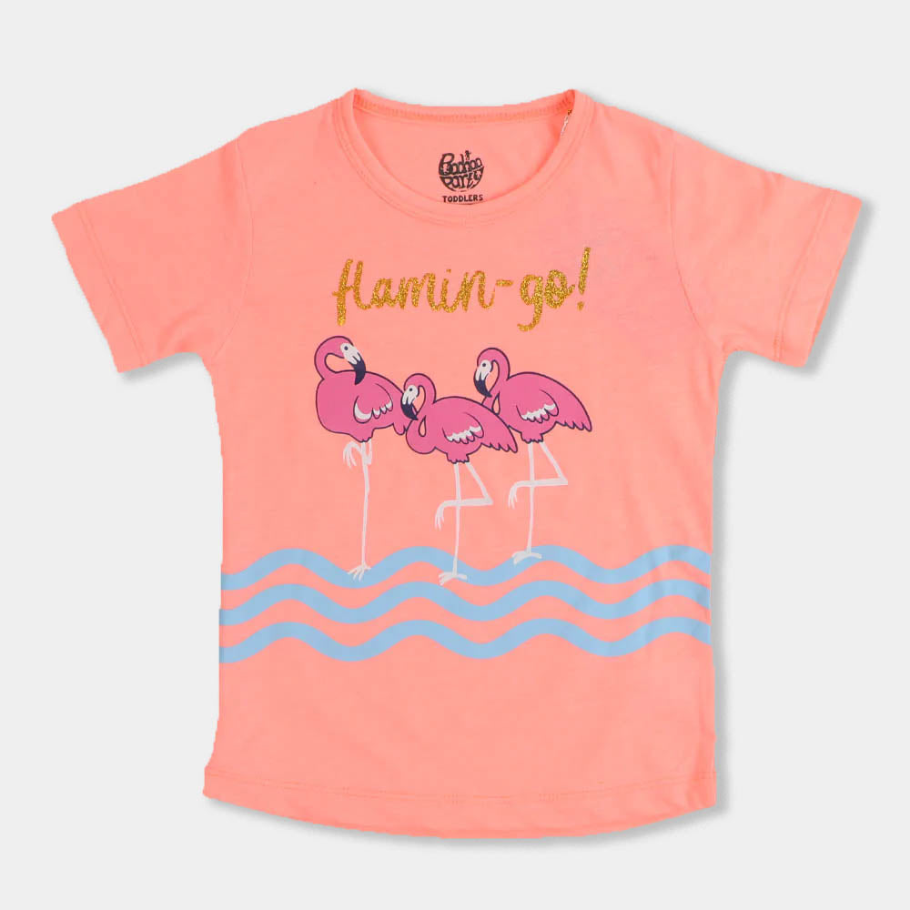 Girls T-Shirt Flamingo App - L.Peach