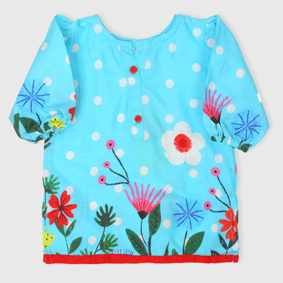 Infant Girls Digital Print Kurti Baby Floral -Blue
