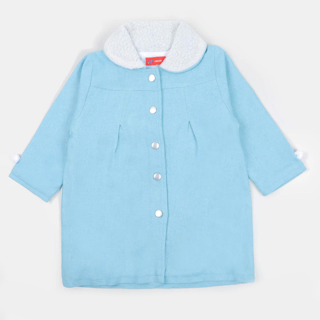 Girls Woolen Trench Coat - SKY BLUE