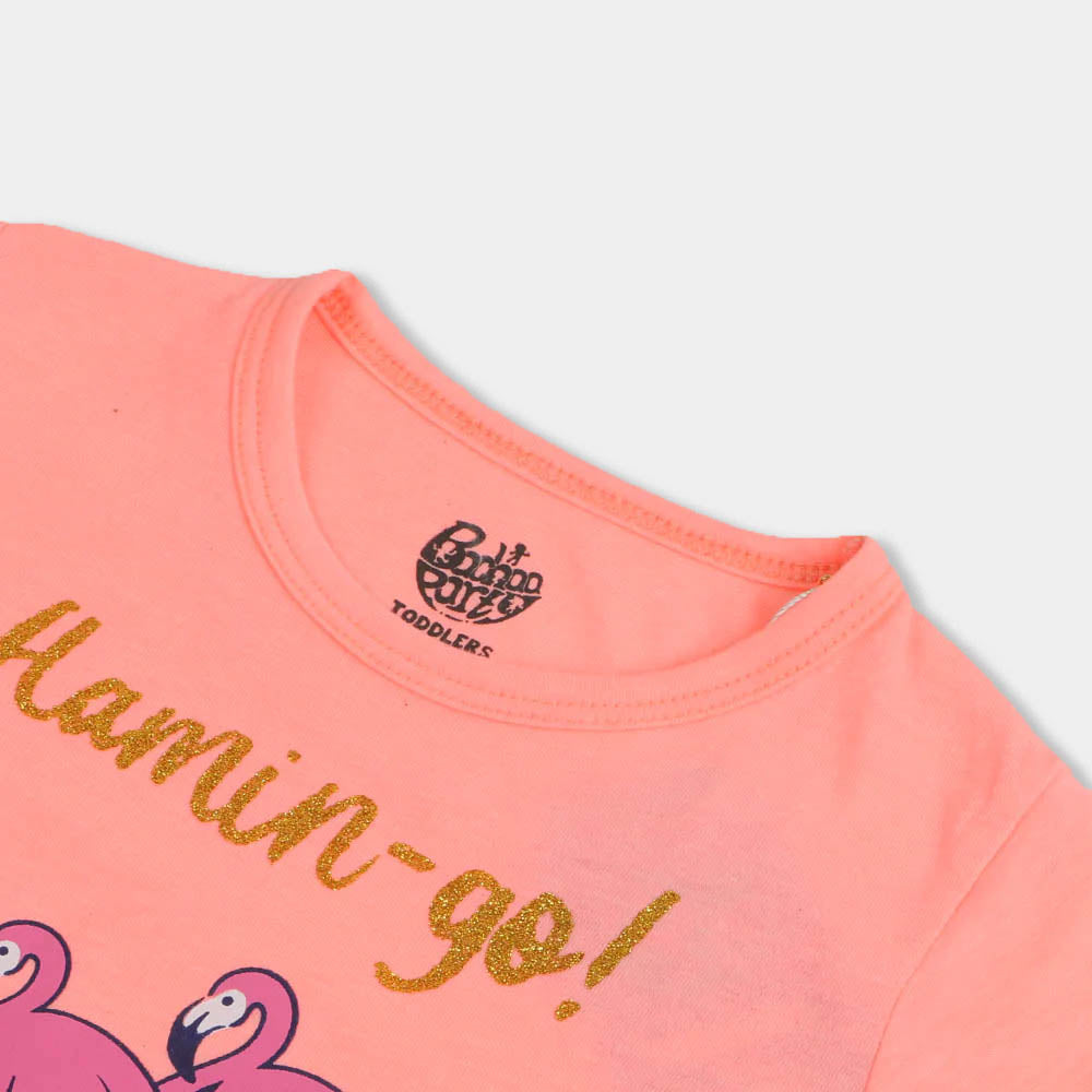 Girls T-Shirt Flamingo App - L.Peach