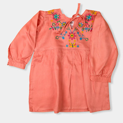Embroidered Brighter Top For Girls - Peach