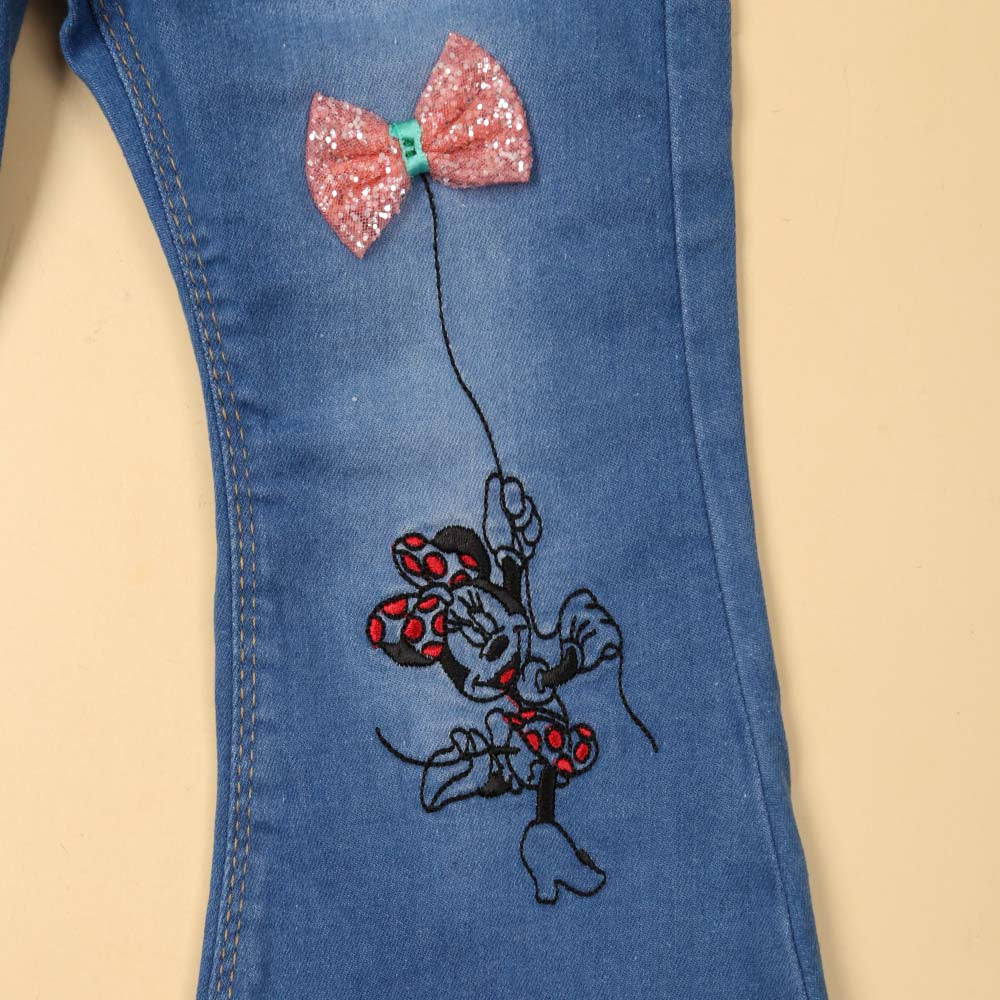 Character Denim Pant For Girls - Ice Blue