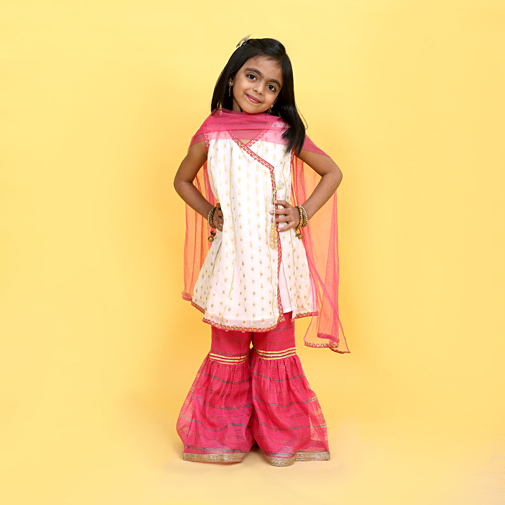 Gharara Bling 3 PCs Suit For Girls - Pink