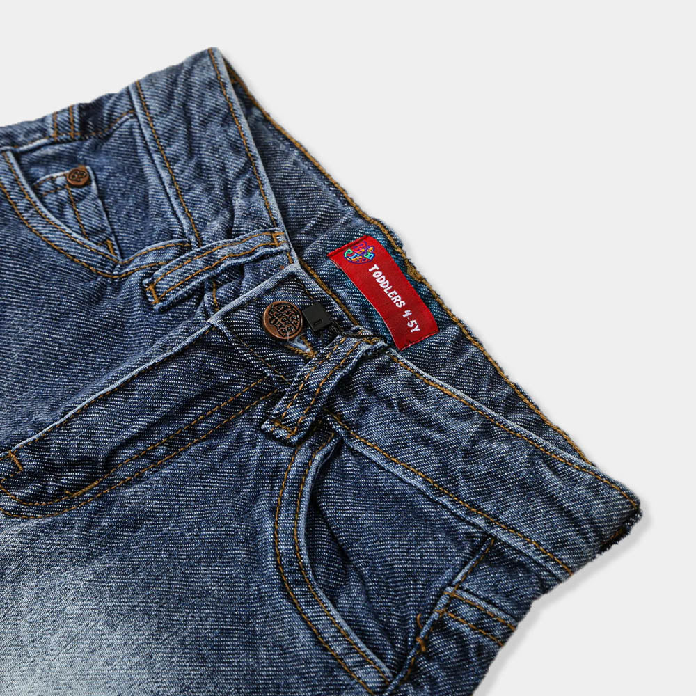 Beach Print Denim Short For Boys - Mid Blue