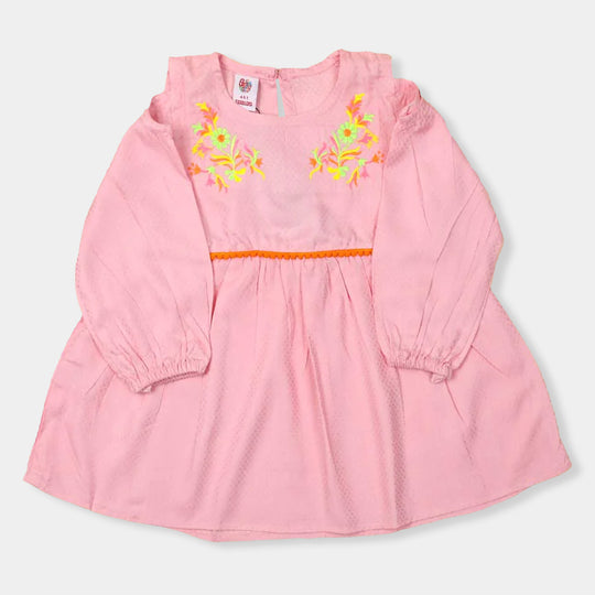 Embroidered Pom Pom Top For Girls - Pink